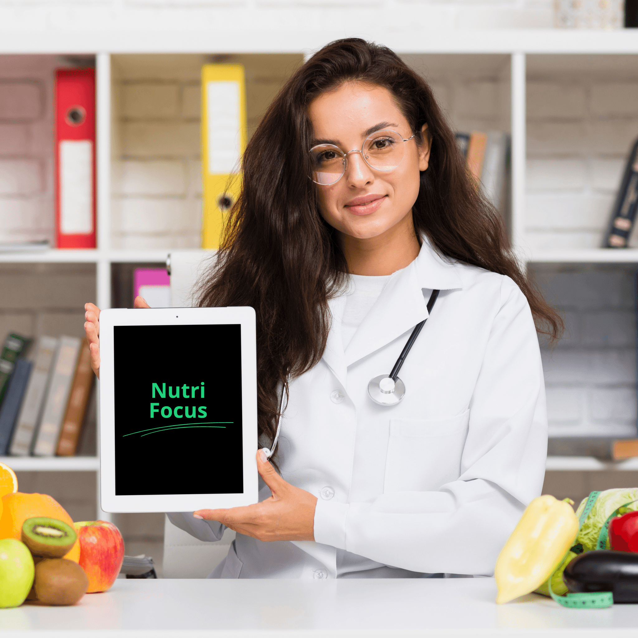 Nutricionista utilizando tablet